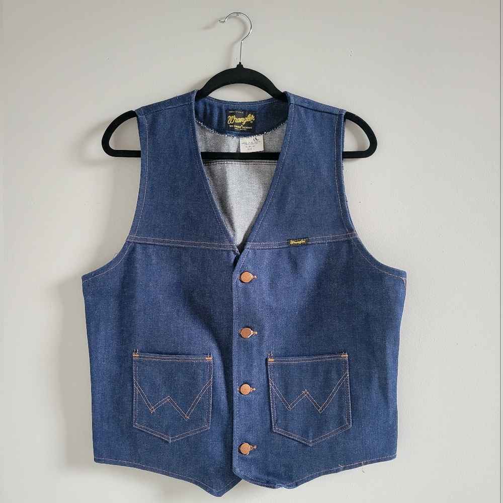 Vintage 70s Wrangler 100% Cotton Denim Vest Size Large (Unisex)